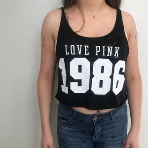 PINK 1986 black cropped tank top